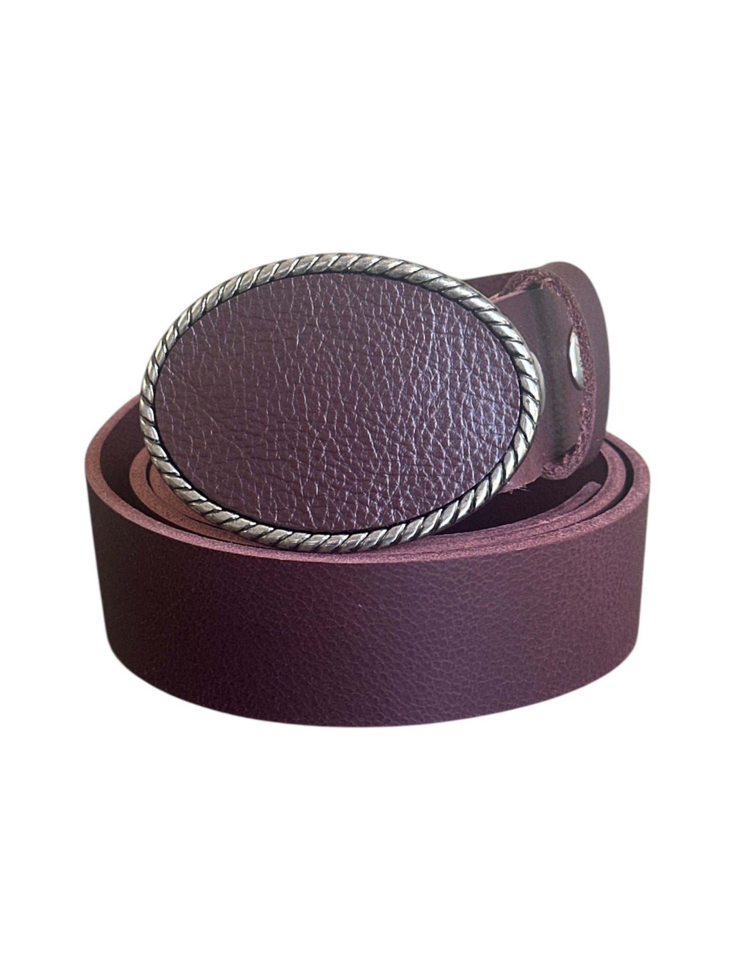 Burgundy Leather Rope Belt Buckle and Burgundy Interchangeable Leather Belt Set