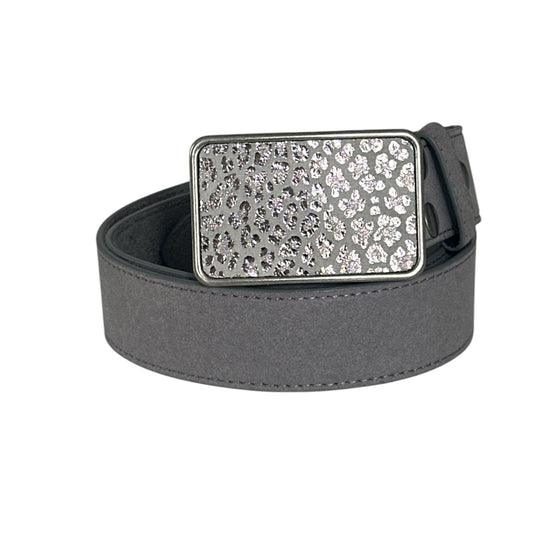 Silver Metallic Cheetah Print Leather Belt Buckle