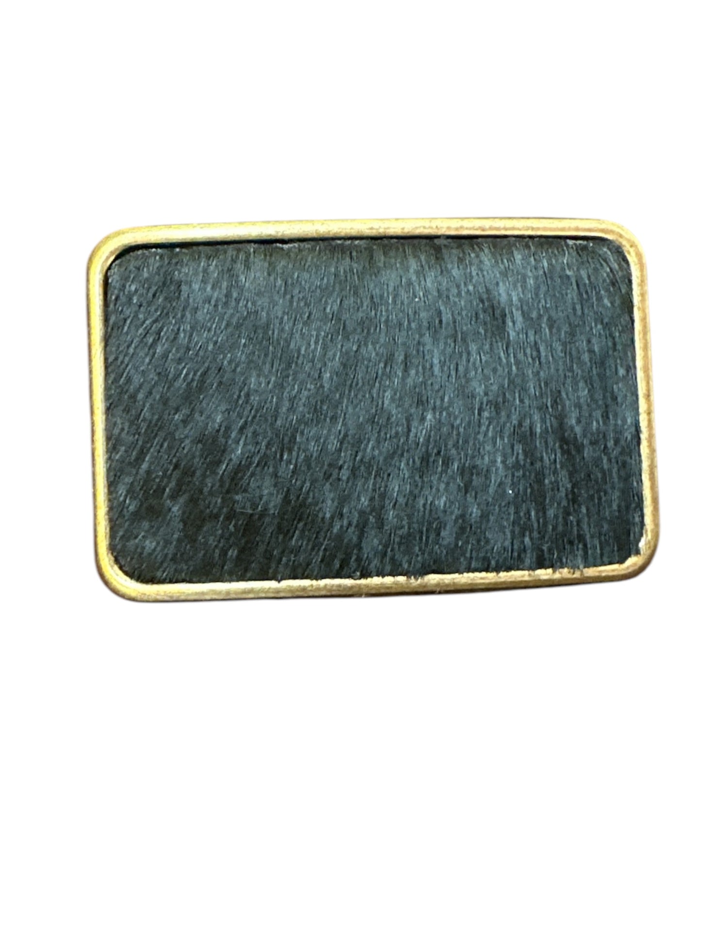 Black Hair on Leather Rectangular Belt Buckle