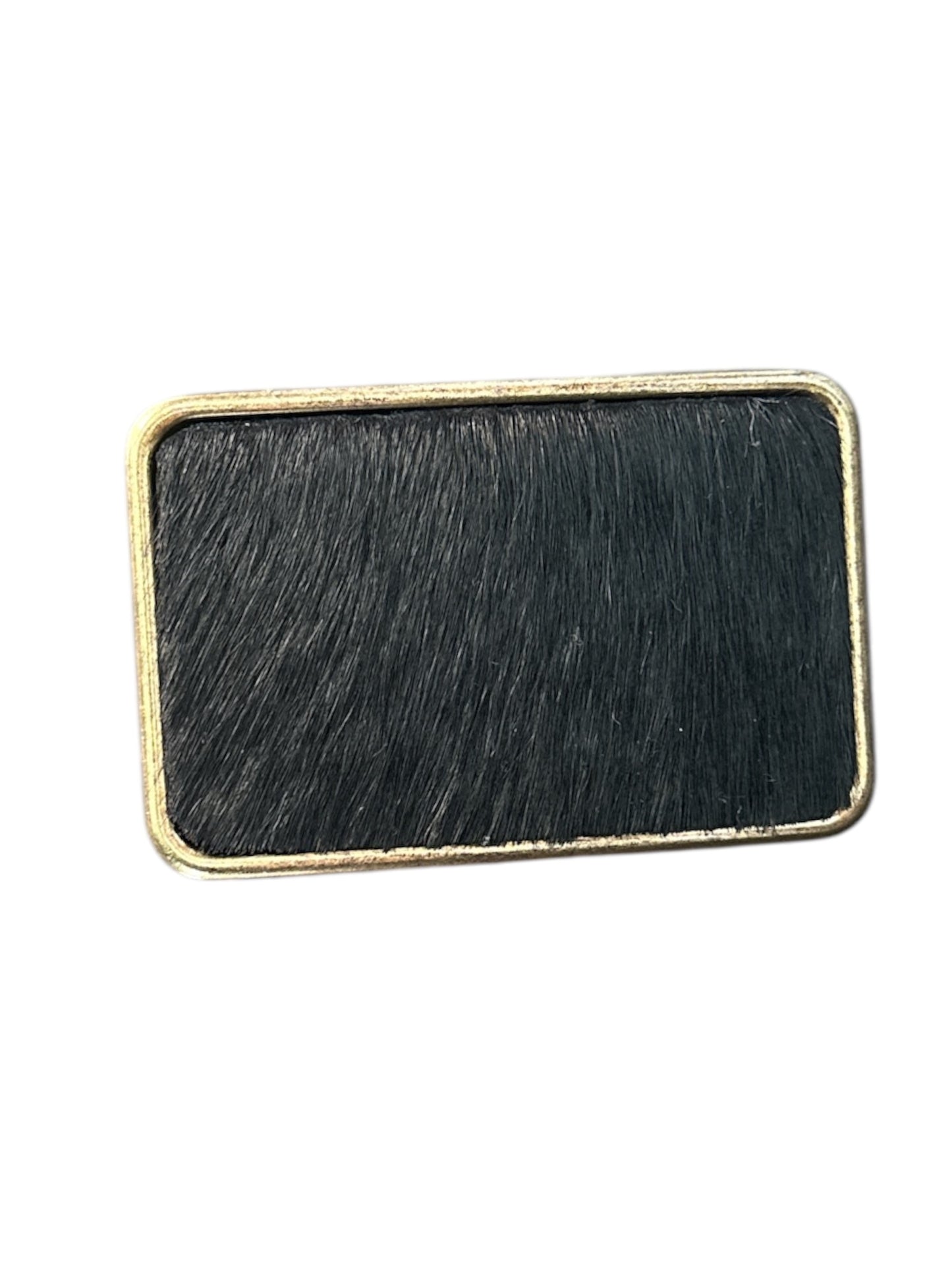 Black Hair on Leather Rectangular Belt Buckle