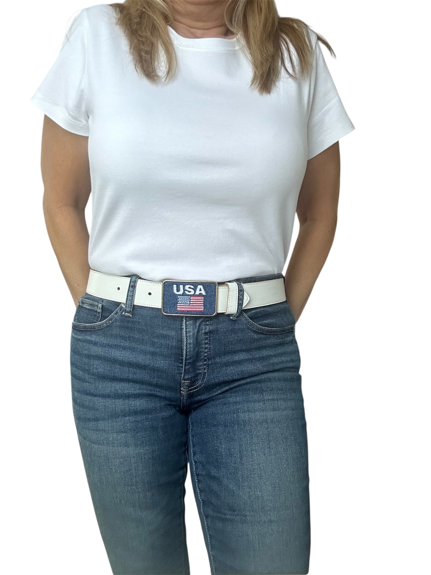 USA Flag Denim Belt Buckle
