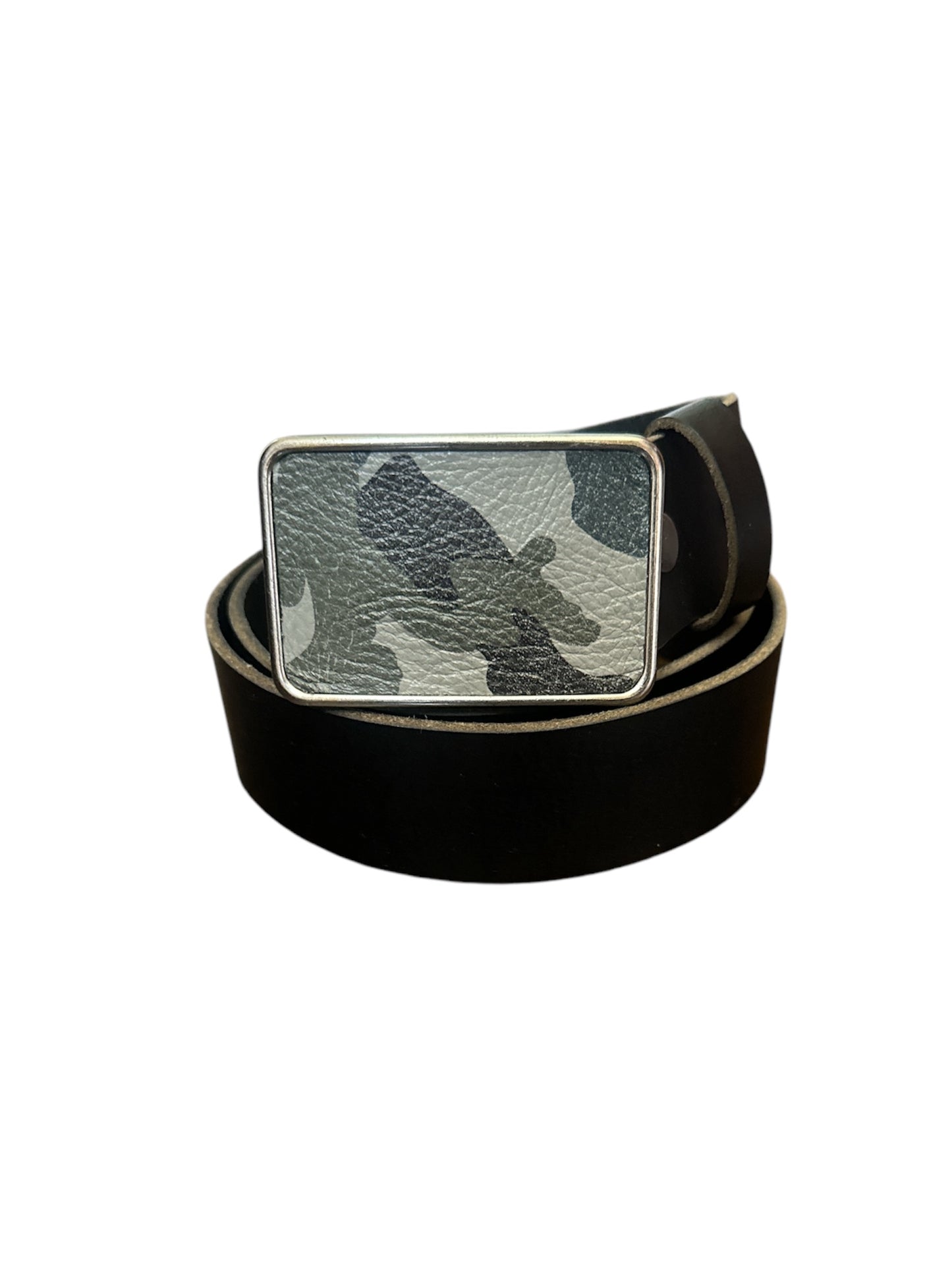 Gray Camouflage Leather Rectangular Belt Buckle