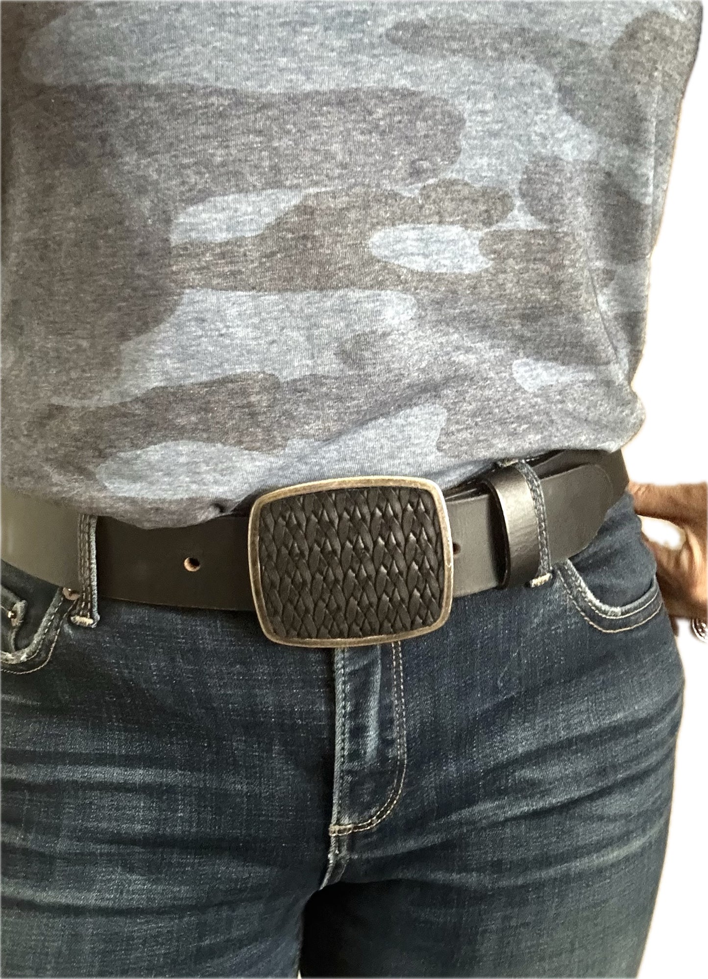 Rustic Braided Black Leather Belt Buckle