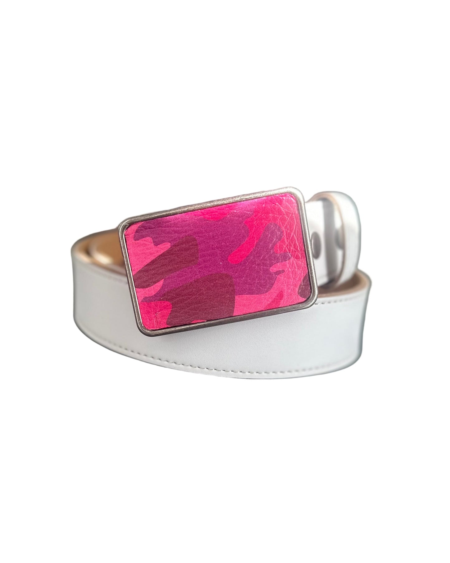 Pink Camouflage Leather Rectangular Belt Buckle