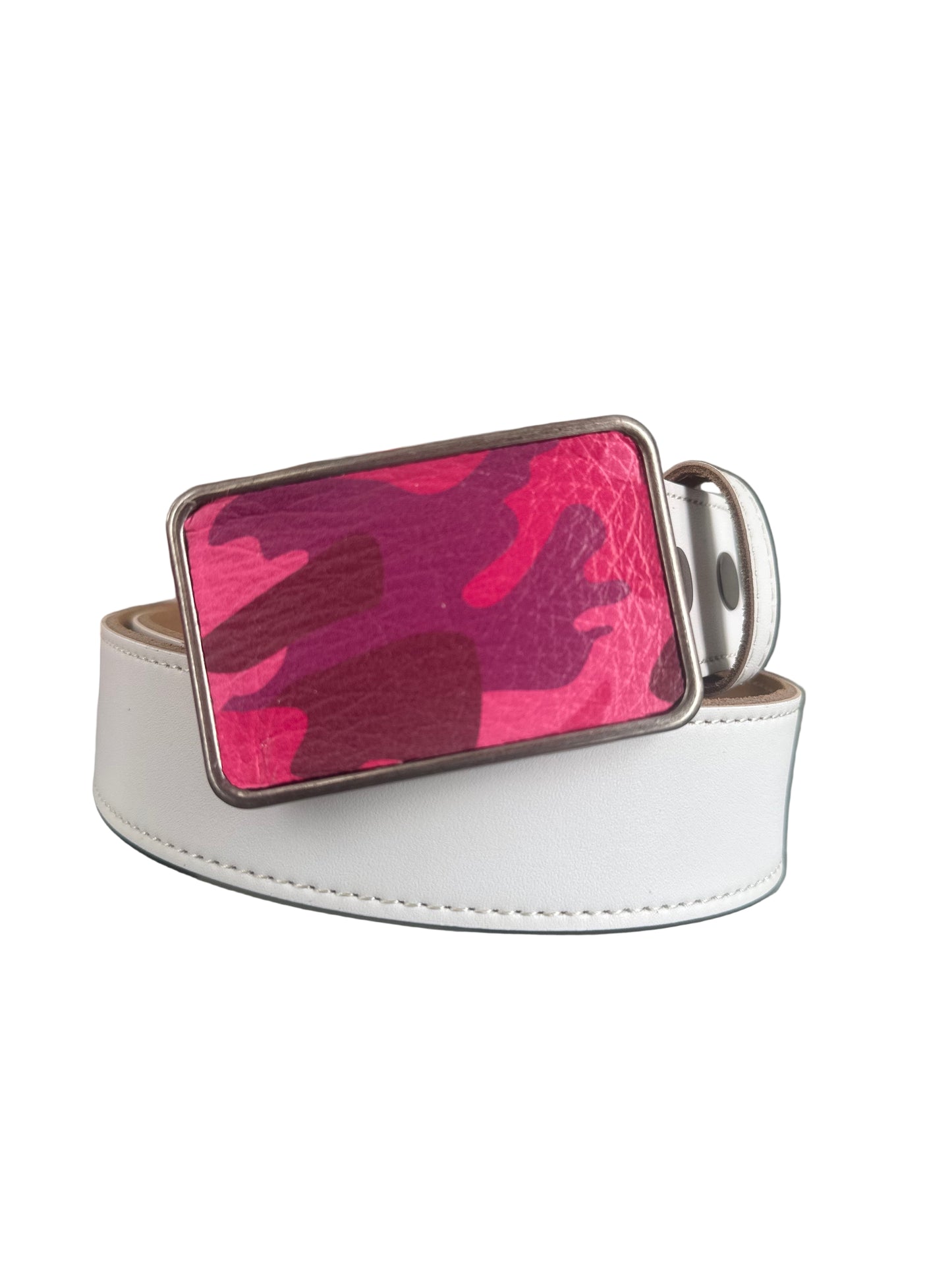 Pink Camouflage Leather Rectangular Belt Buckle