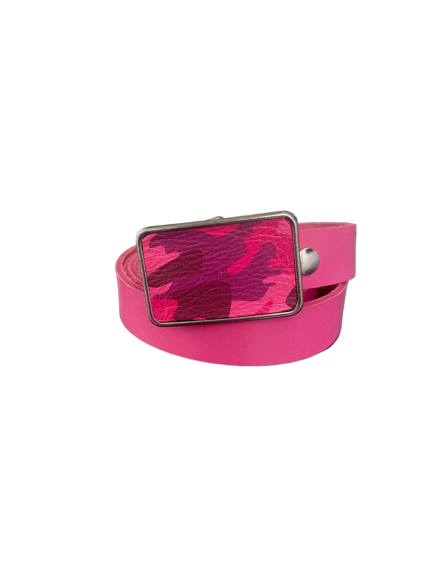 Pink Camouflage Leather Rectangular Belt Buckle