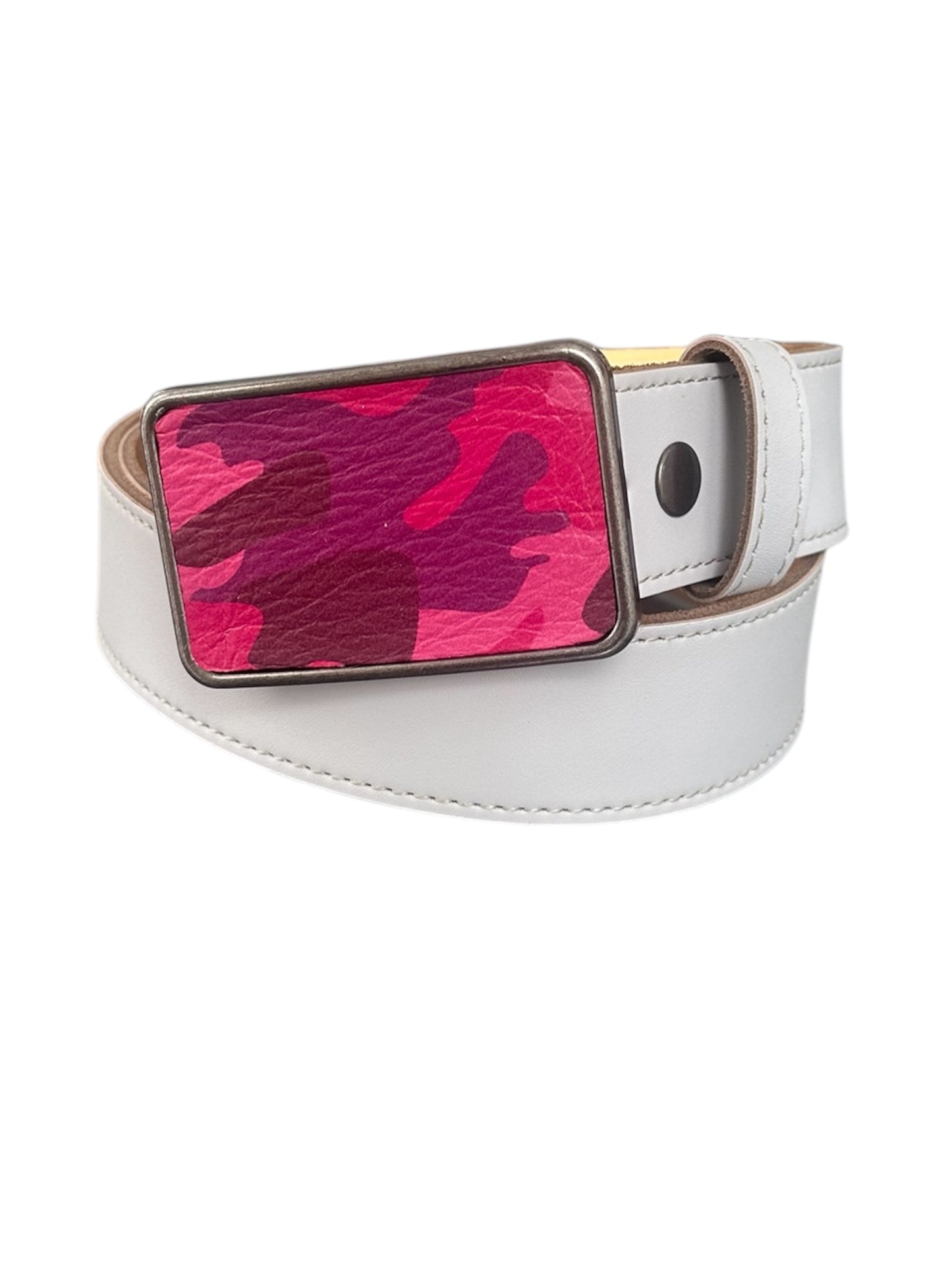 Pink Camouflage Leather Rectangular Belt Buckle