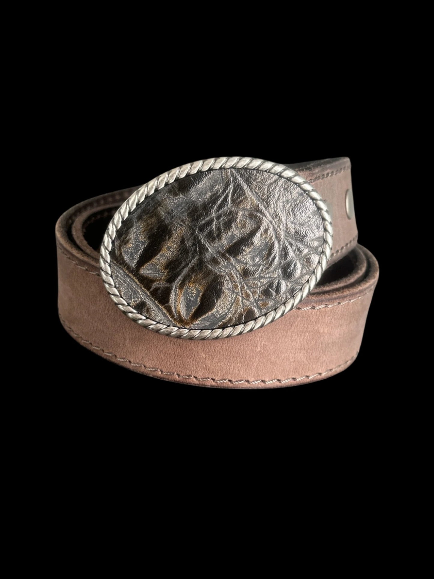Grey and Taupe Embossed Crocodile Belt Buckle