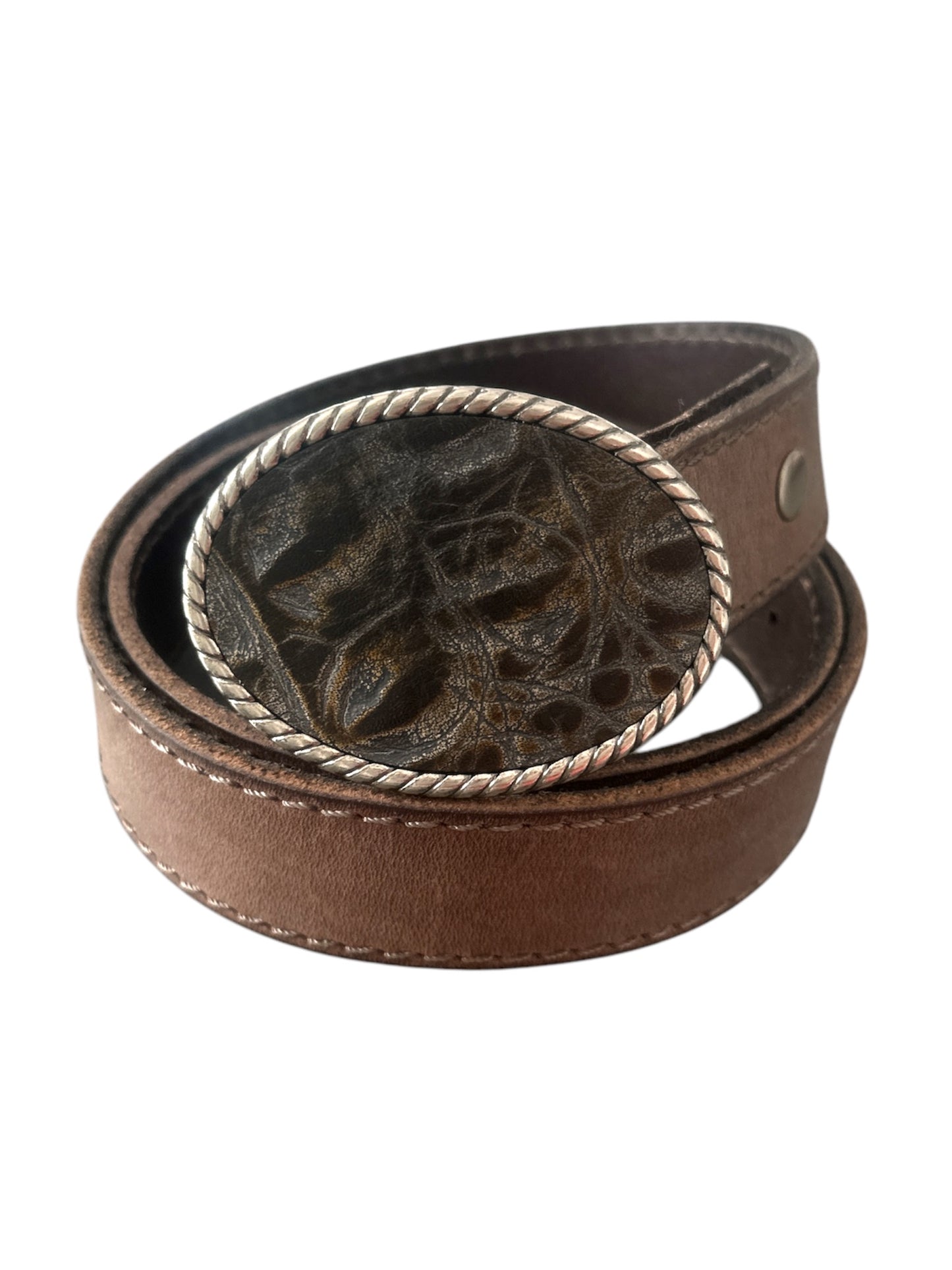 Grey and Taupe Embossed Crocodile Belt Buckle