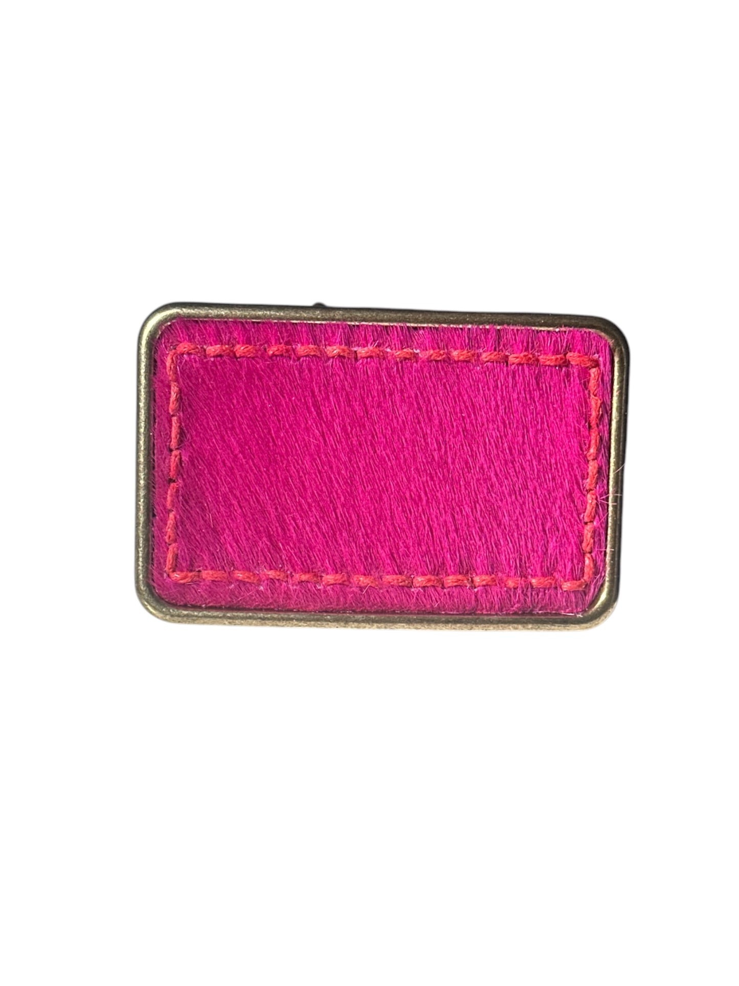 Hot Pink Hair on Leather Belt Buckle Handstitched