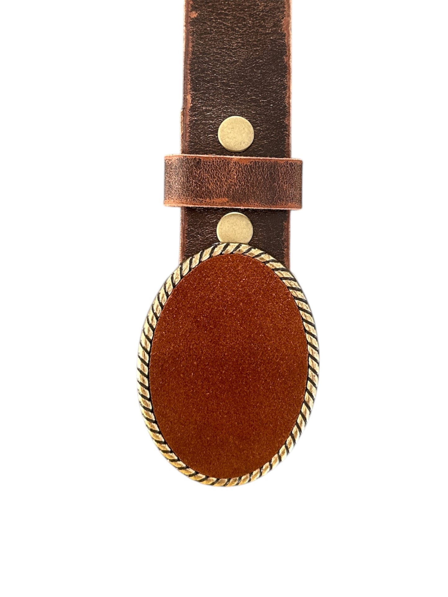 Cognac Brown Suede Oval Belt Buckle