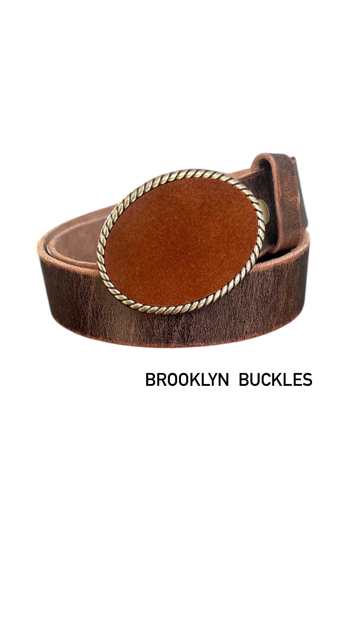 Cognac Brown Suede Oval Belt Buckle