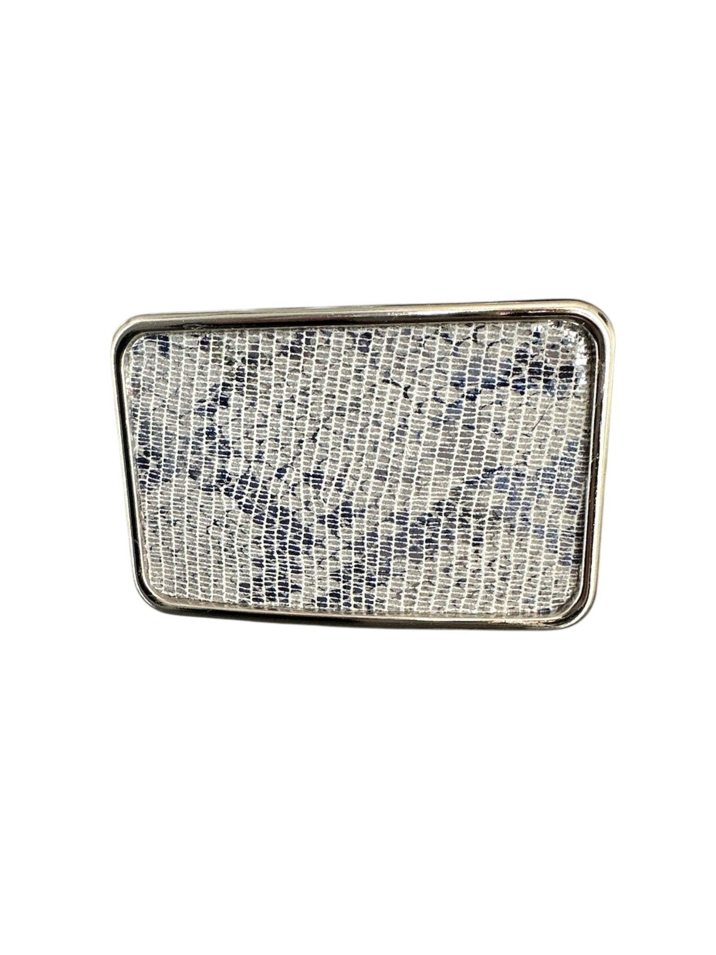 Metallic Silver Python Print Belt Buckle