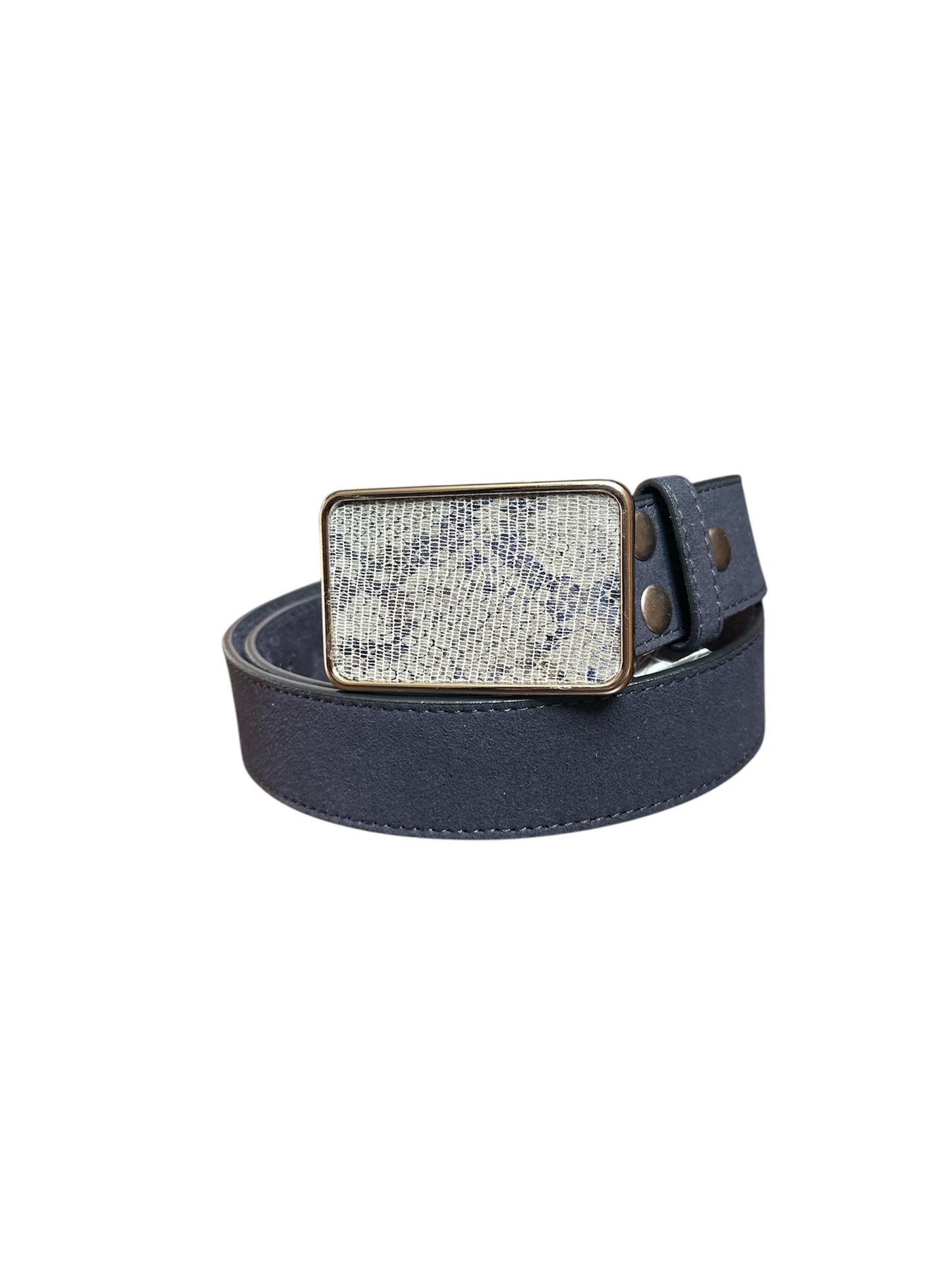 Metallic Silver Python Print Belt Buckle