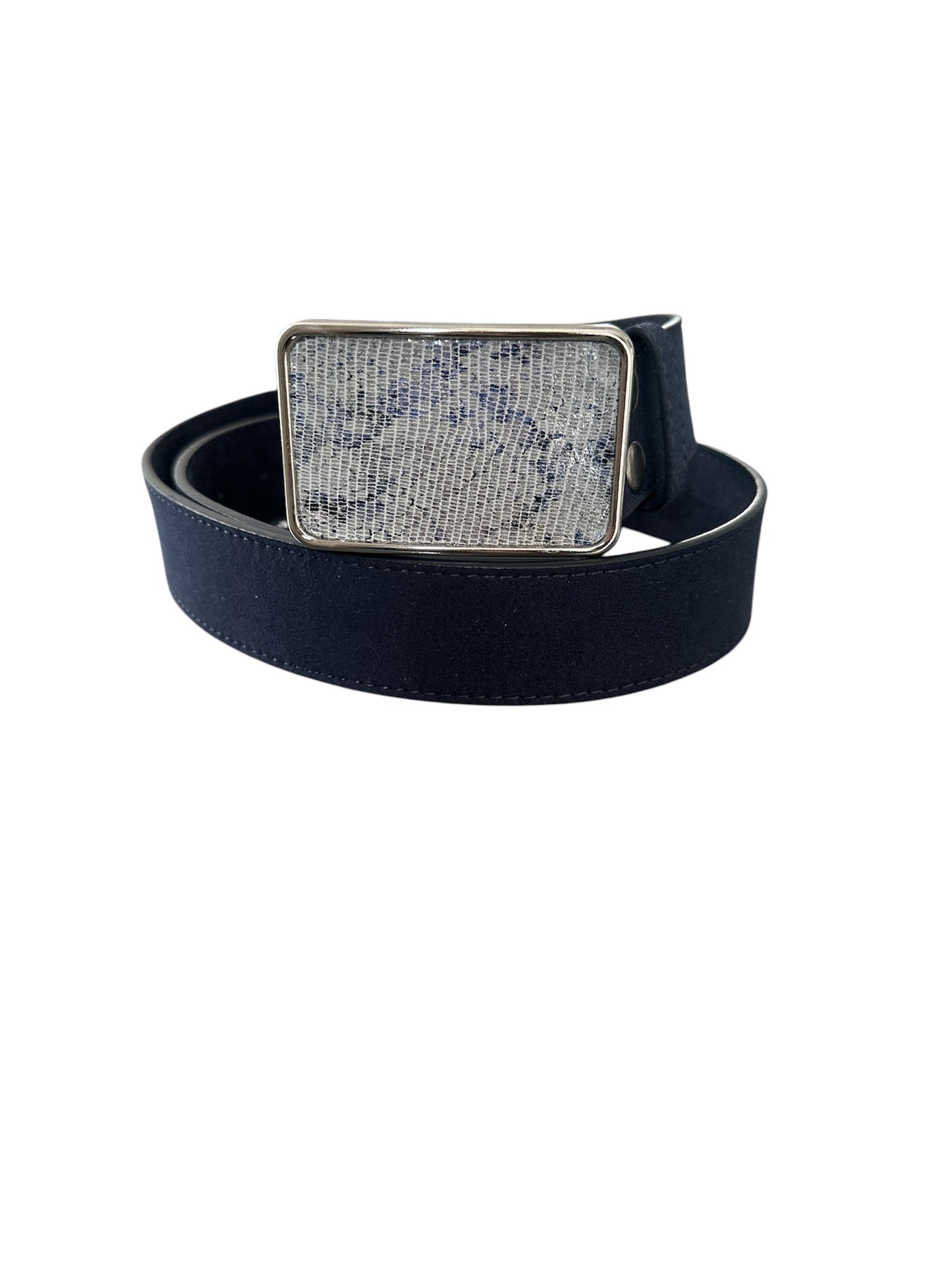 Metallic Silver Python Print Belt Buckle