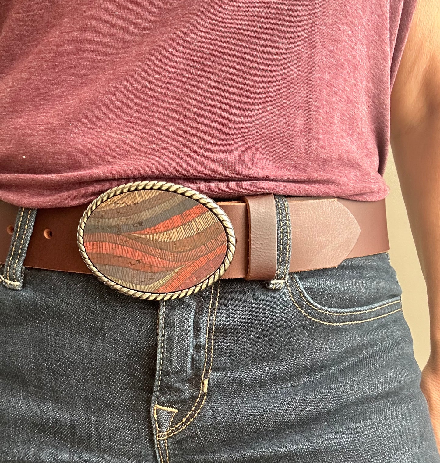 Multi-Color Waves Cork Belt Buckle