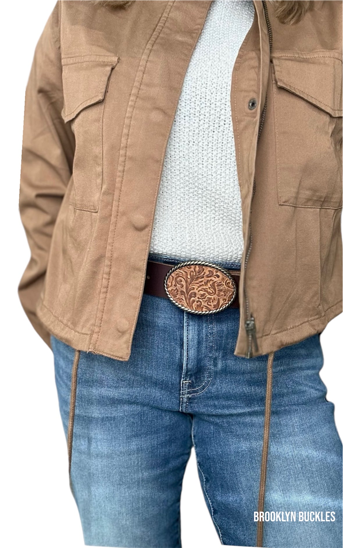 Autumn Brown Floral Leather Belt Buckle