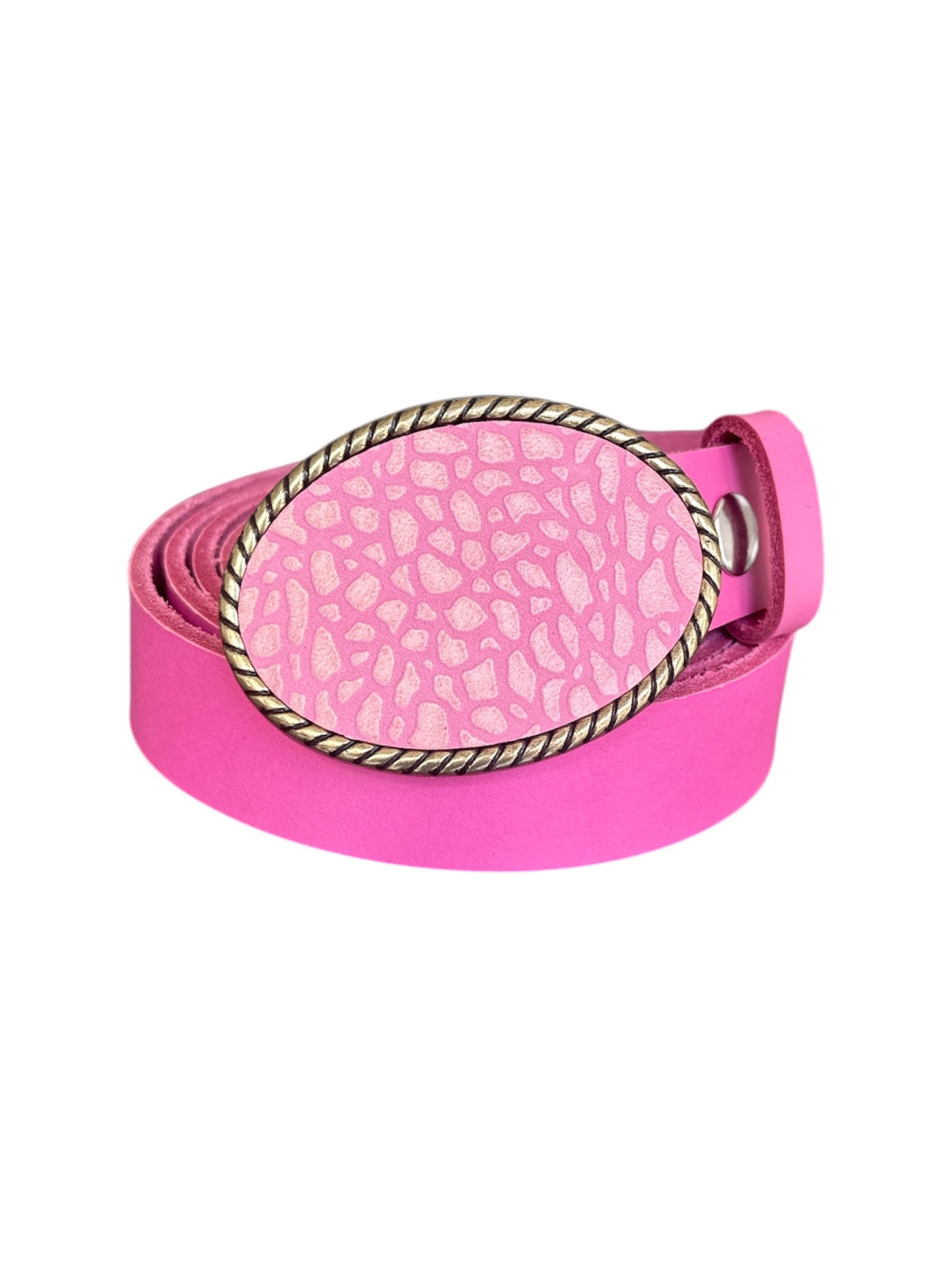 Pink Cheetah Leather Belt Buckle