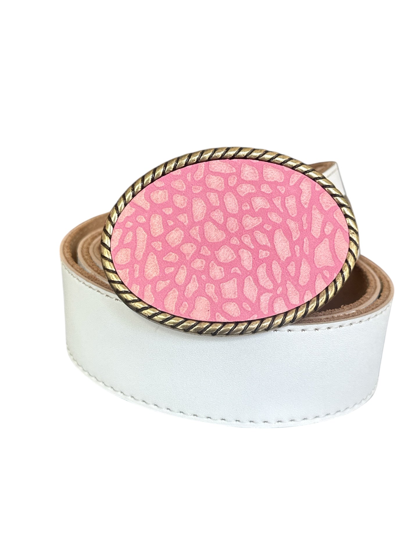 Pink Cheetah Leather Belt Buckle