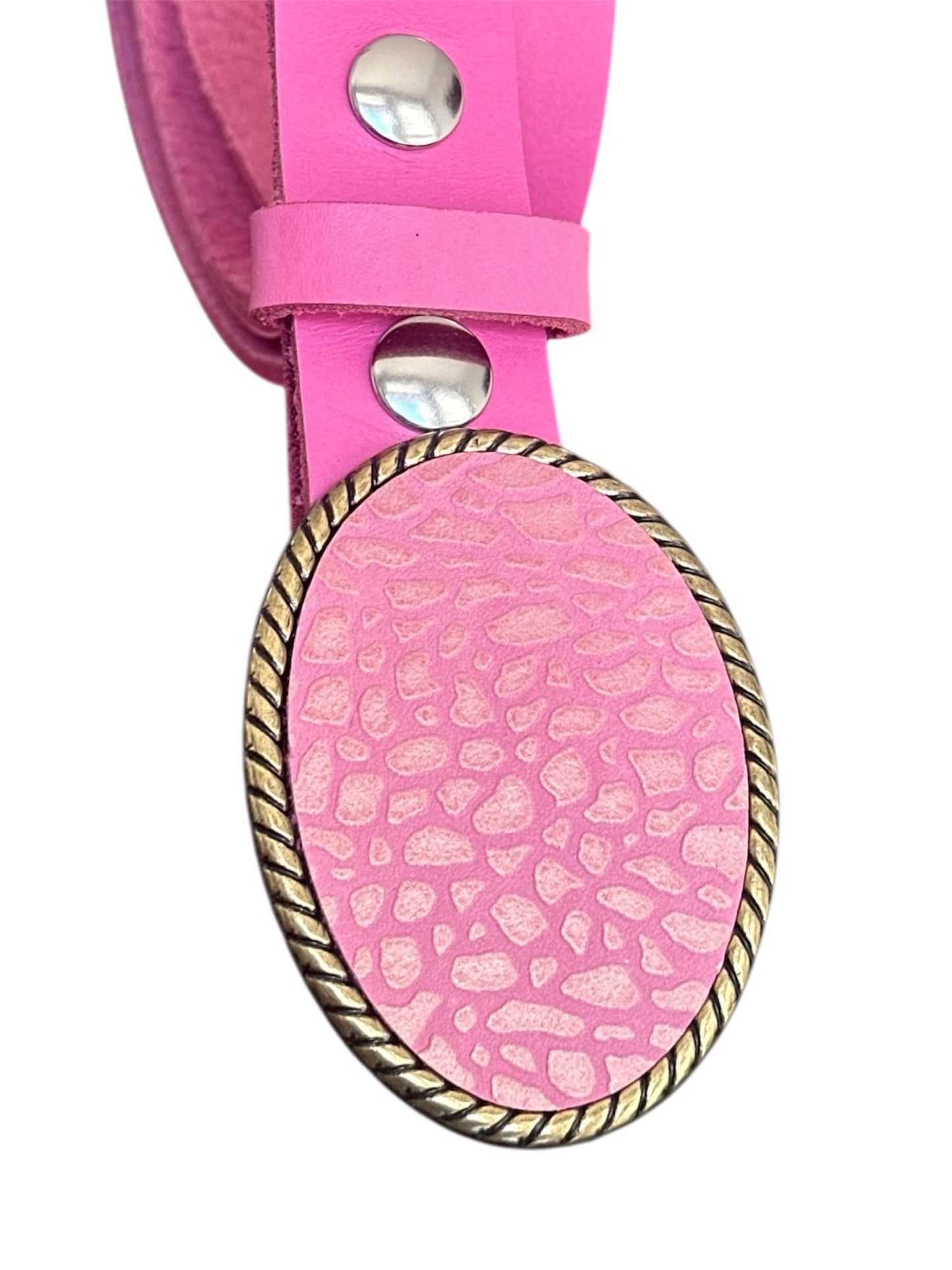 Pink Cheetah Leather Belt Buckle