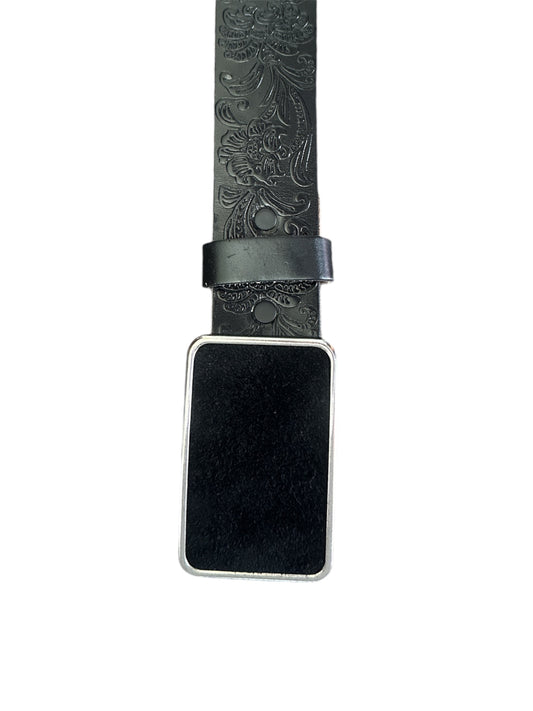 Classic Black Suede Rectangular Belt Buckle and Black Interchangeable Belt Set