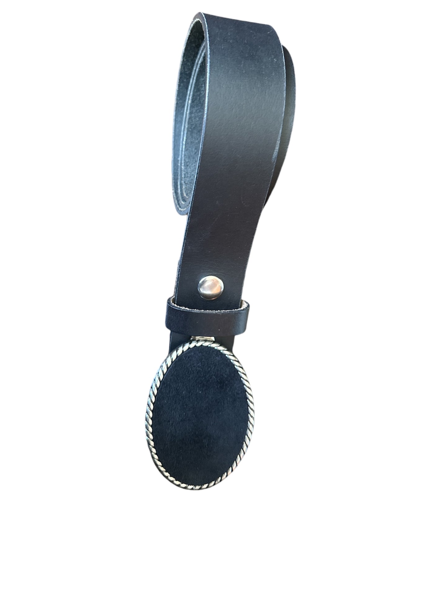 Classic Oval Black Suede Belt Buckle and Black Interchangeable Belt Set