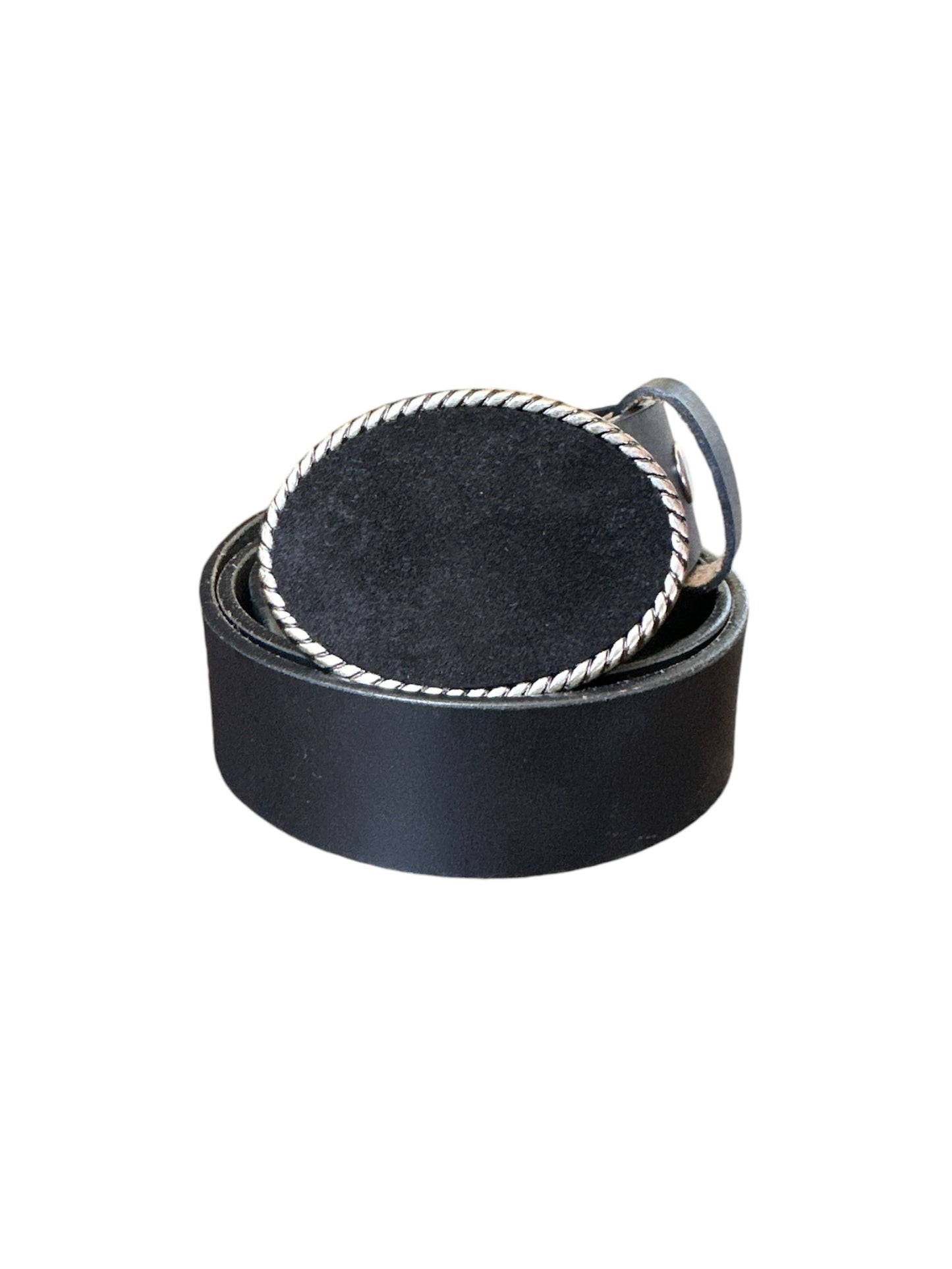 Classic Oval Black Suede Belt Buckle and Black Interchangeable Belt Set