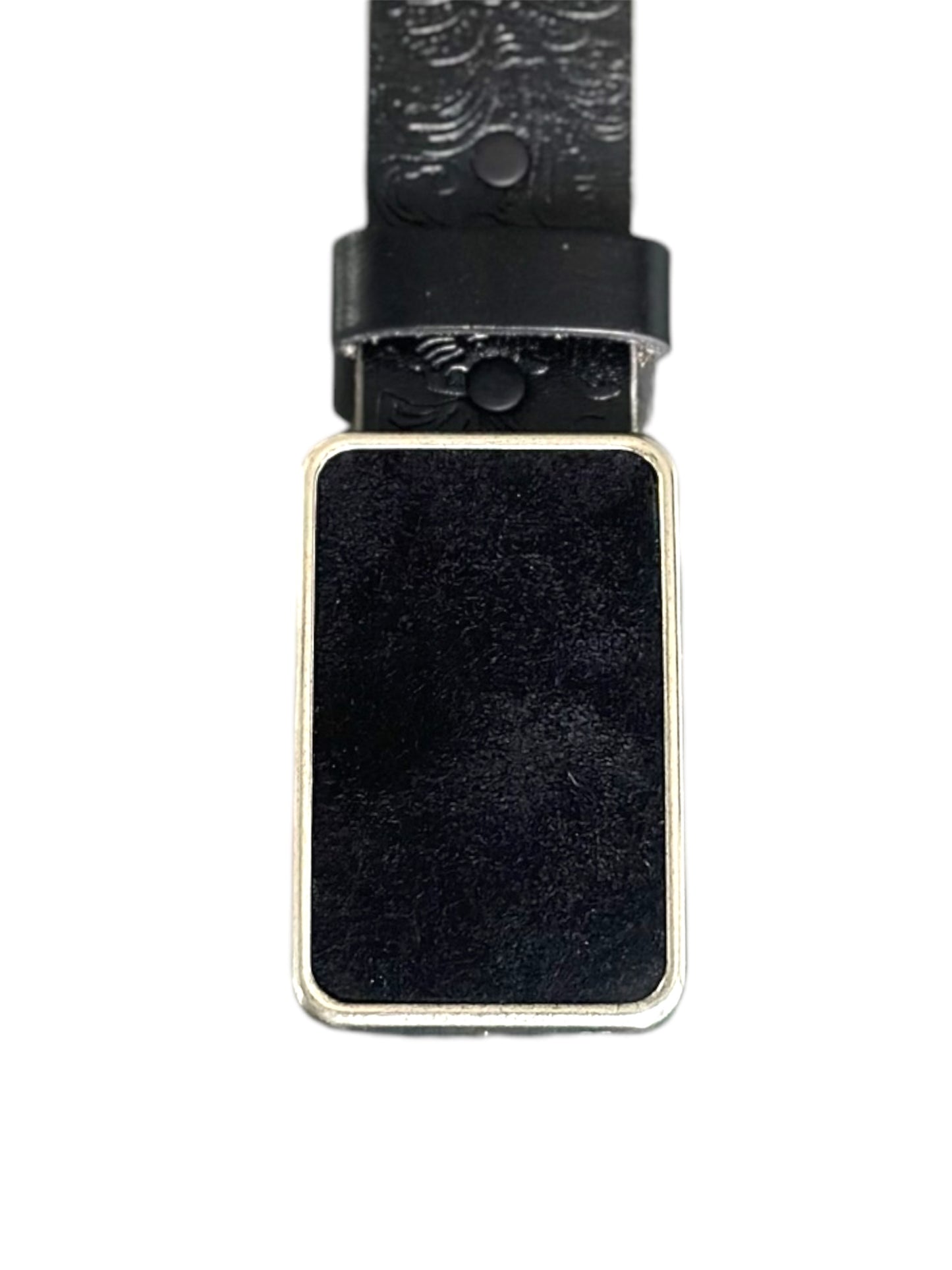 Classic Black Suede Rectangular Belt Buckle and Black Interchangeable Belt Set