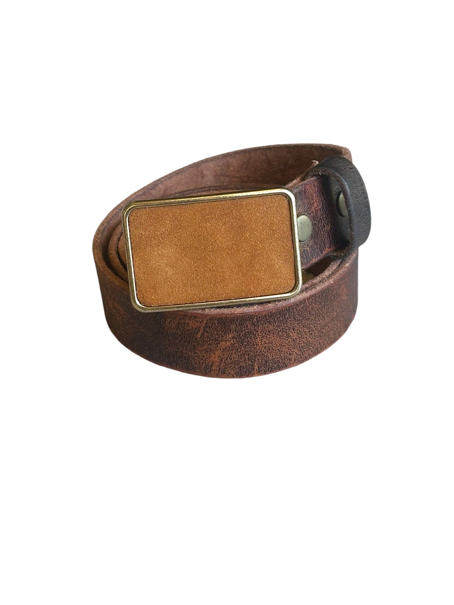 Rectangular Brown Suede Belt Buckle