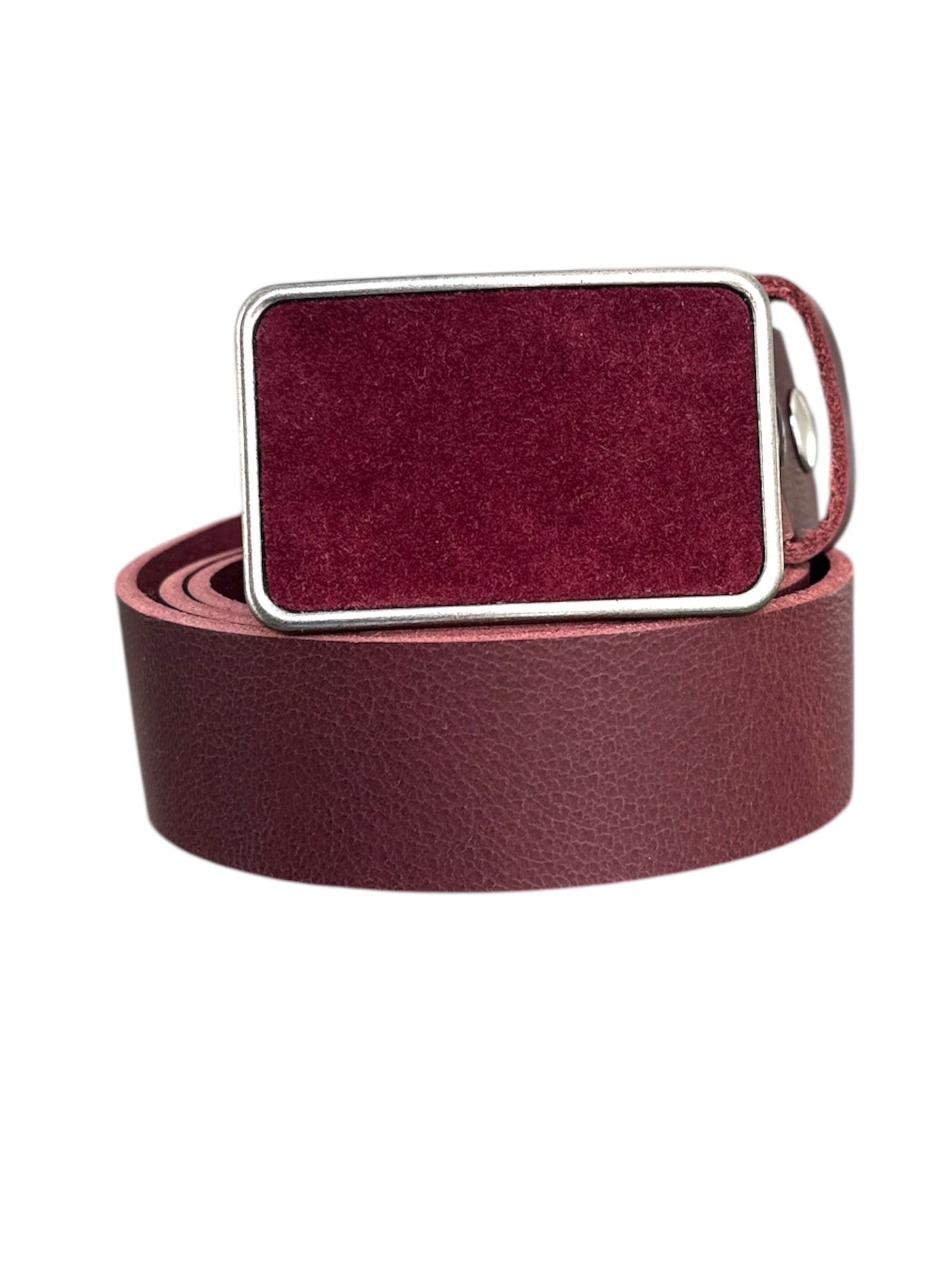 Burgundy Suede Rectangular Belt Buckle - Antique Silver or Antique Brass