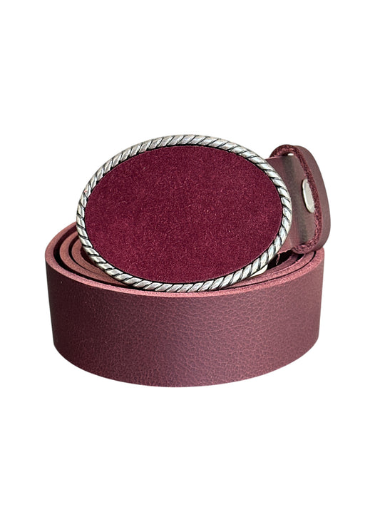 Rope Belt Buckle in Burgundy Suede - Antique Silver or Antique Brass