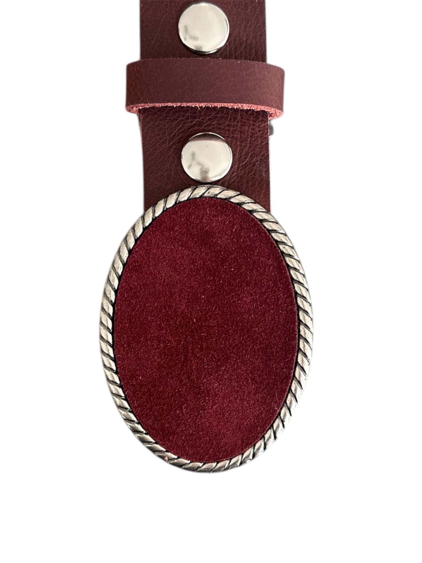 Rope Belt Buckle in Burgundy Suede - Antique Silver or Antique Brass
