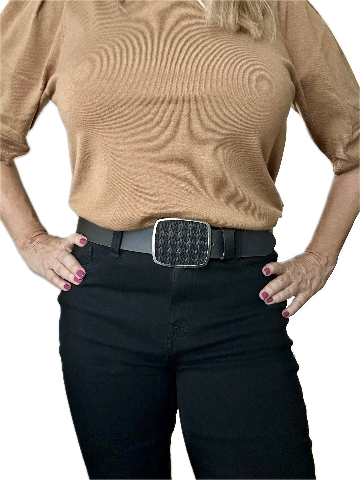 Rustic Braided Black Leather Belt Buckle