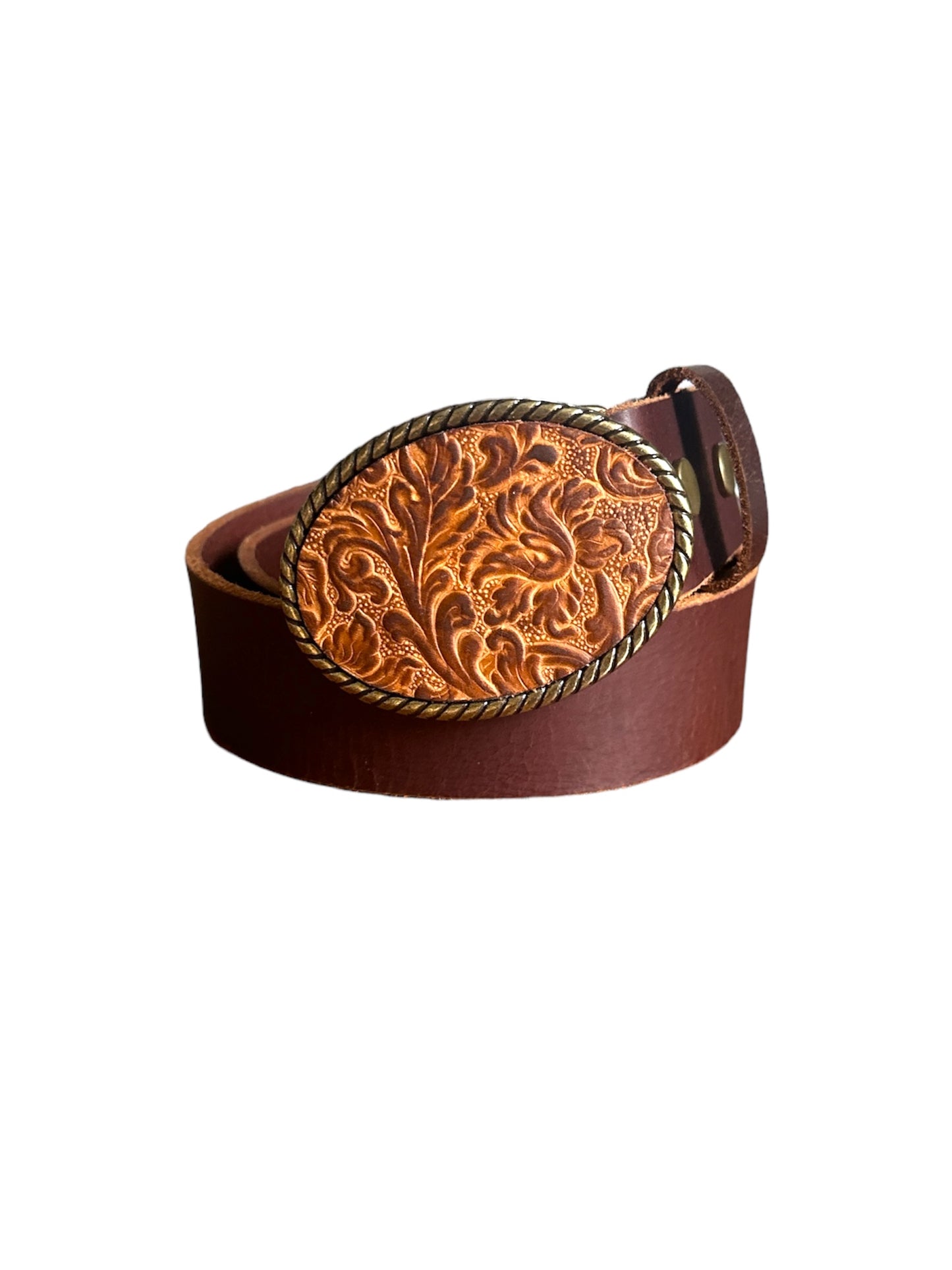 Autumn Brown Floral Leather Belt Buckle