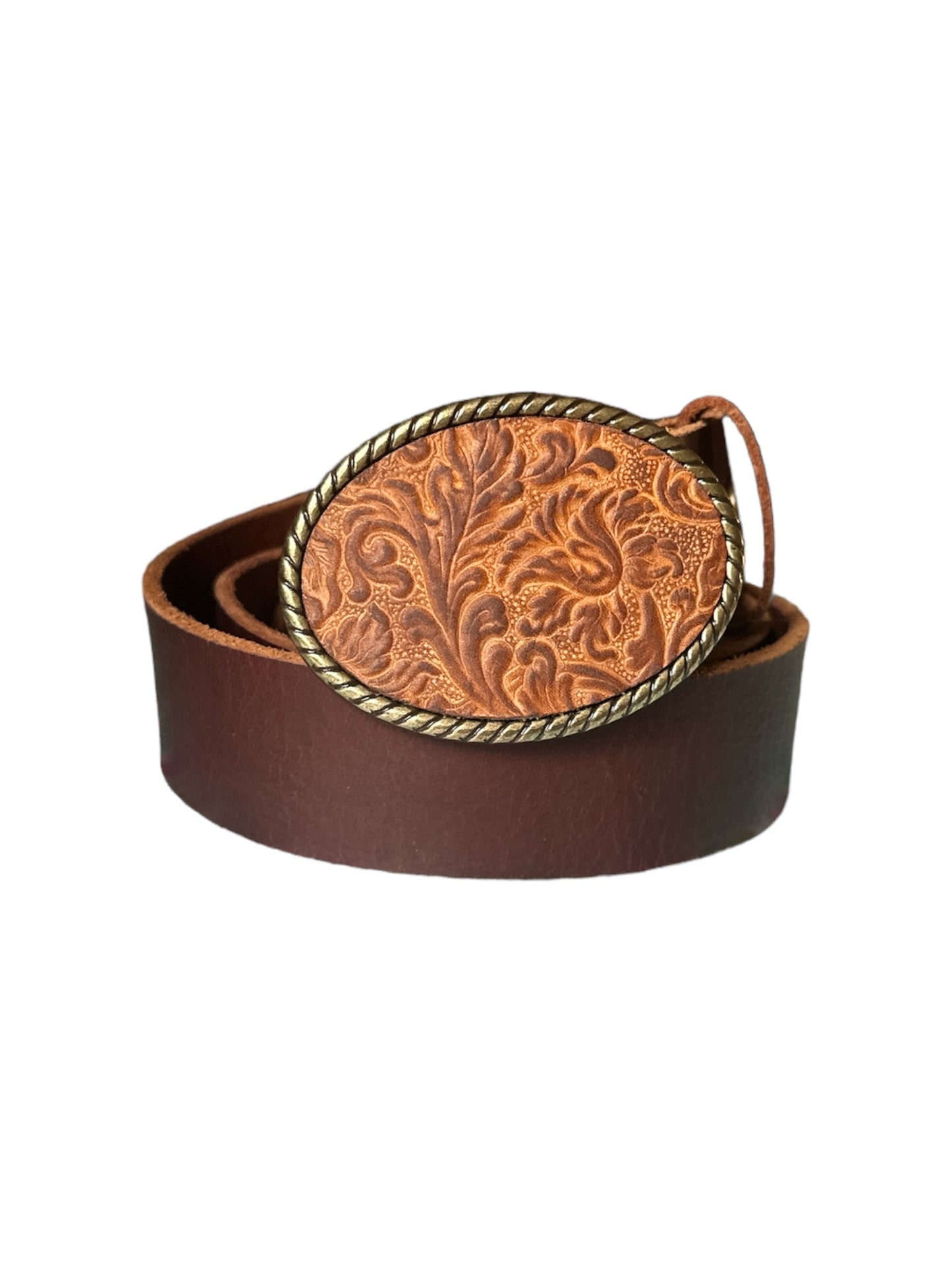 Autumn Brown Floral Leather Belt Buckle