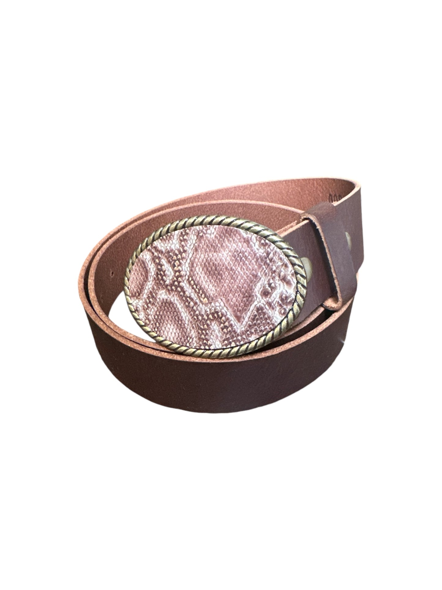 Python Printed Leather Belt Buckle in Bronze