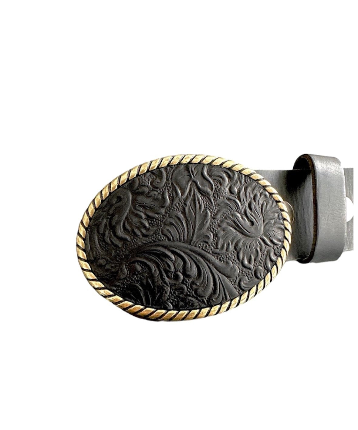 Black Embossed Leather Belt Buckle