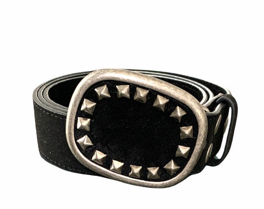 Studded Black Suede Belt Buckle