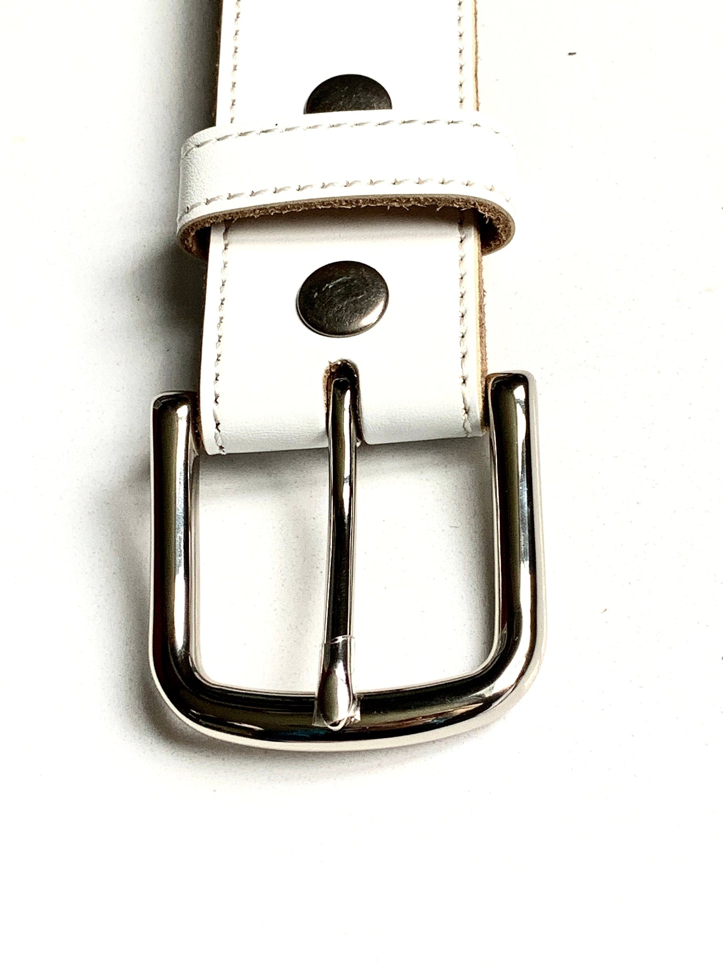 White Stitched Leather Belt Strap