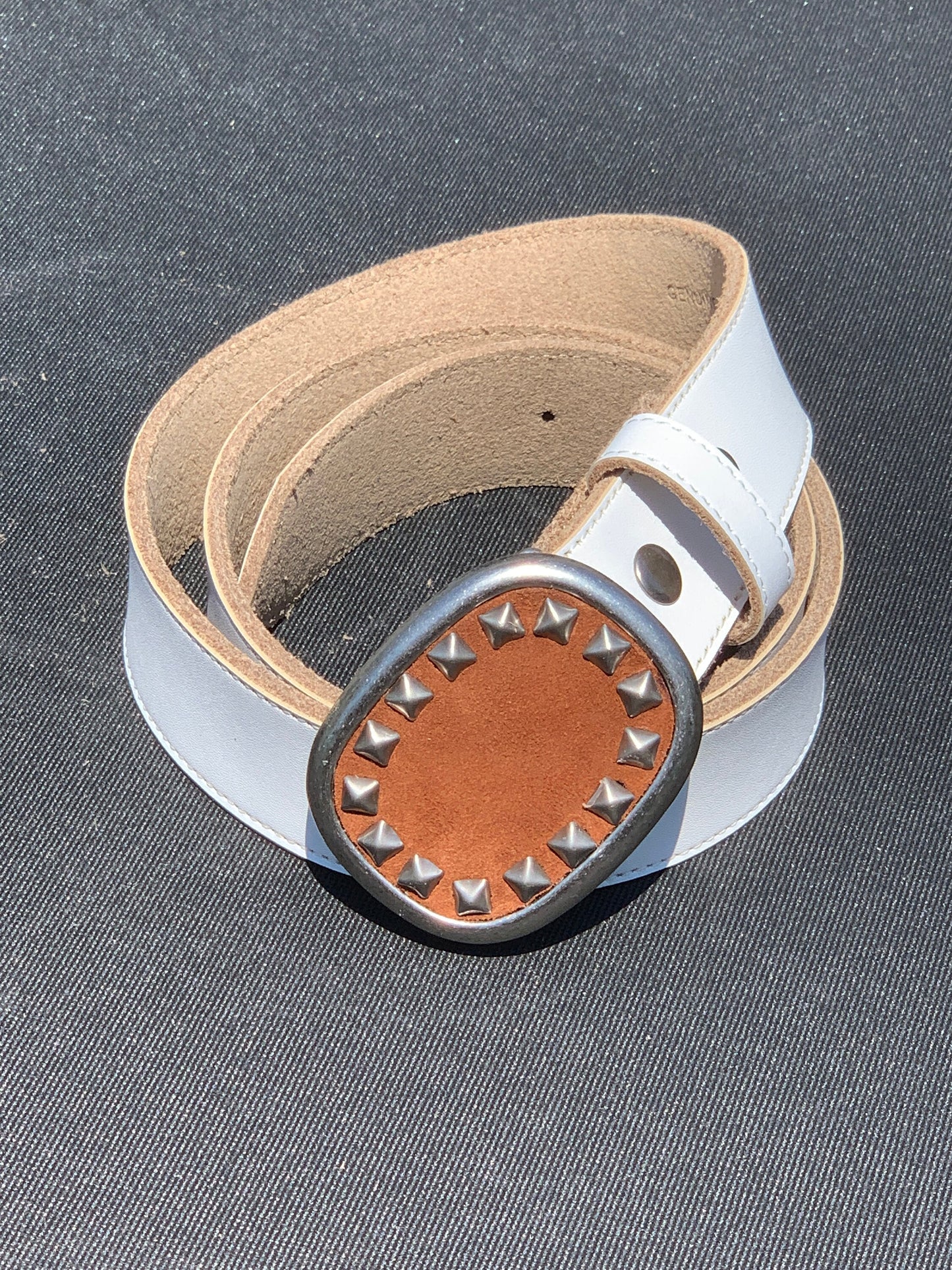 Studded Brown Suede Oval Belt Buckle