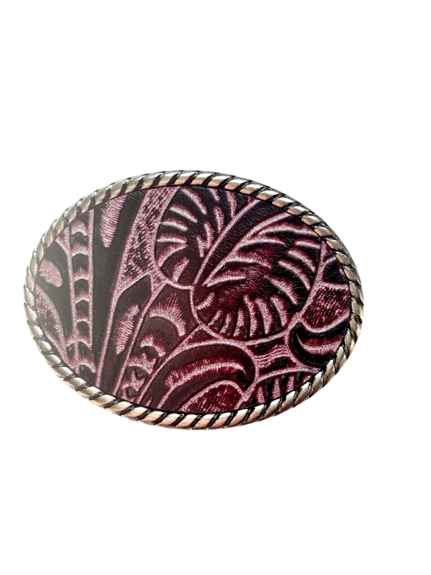 Plum Western Embossed Leather Belt Buckle