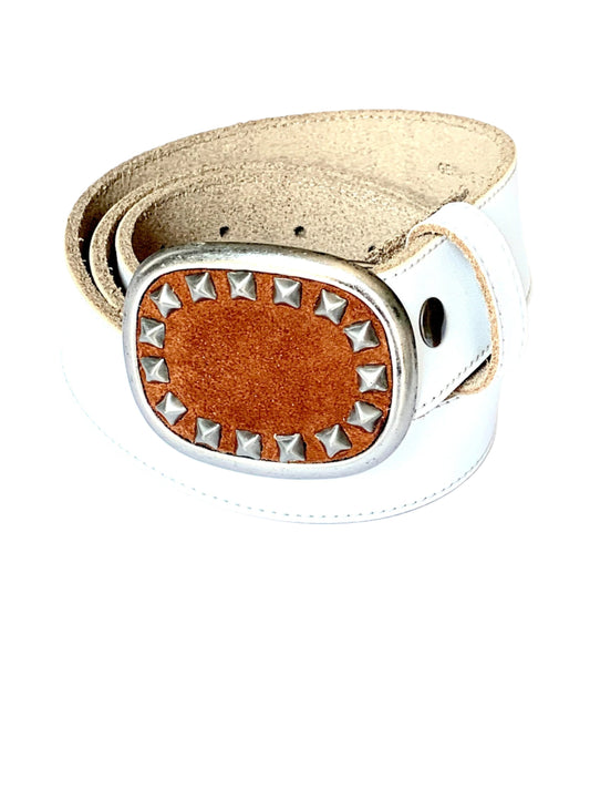 Light Brown Suede Belt Buckle With Studs