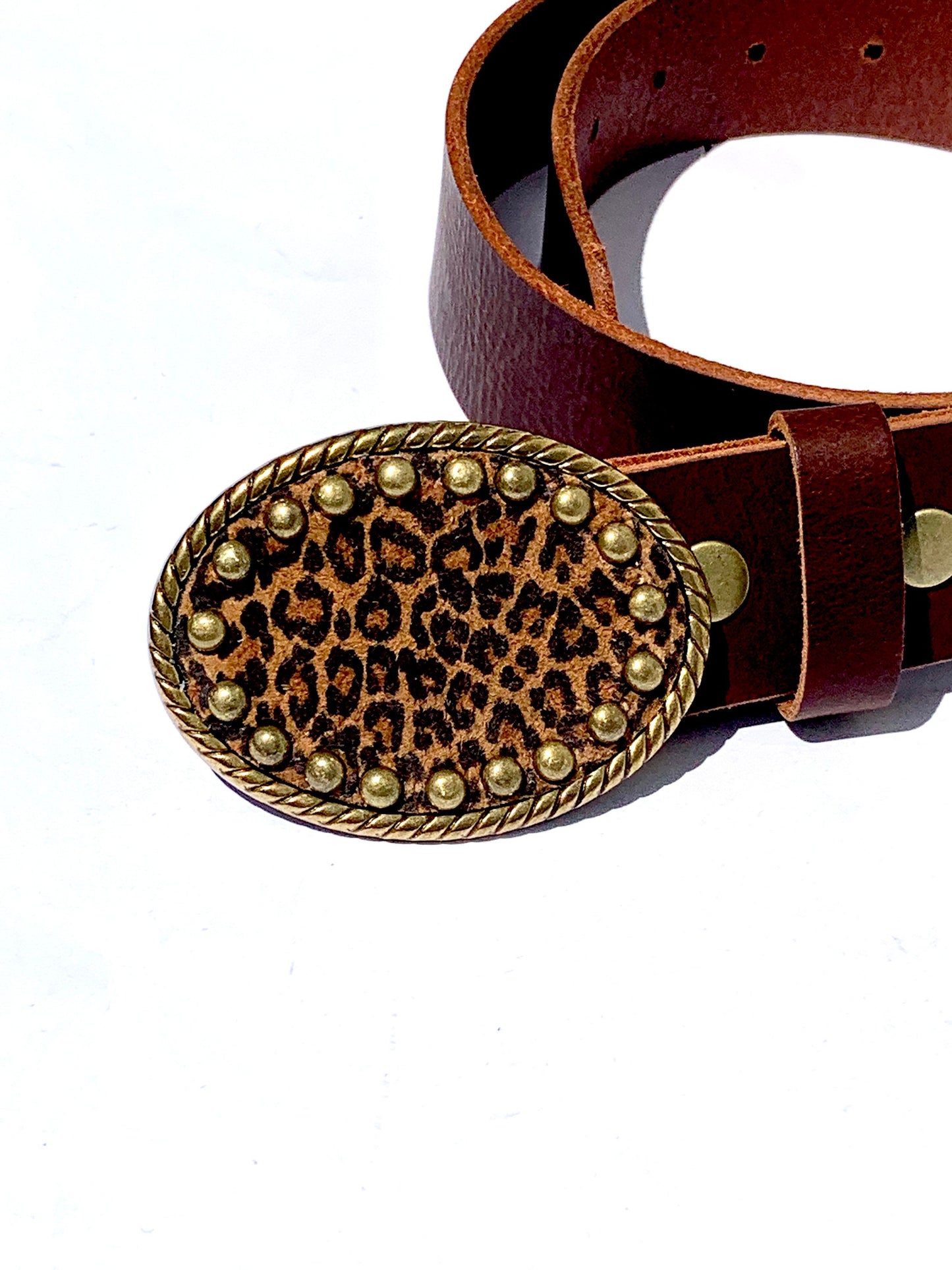 Cheetah Leather Belt Buckle With Accents