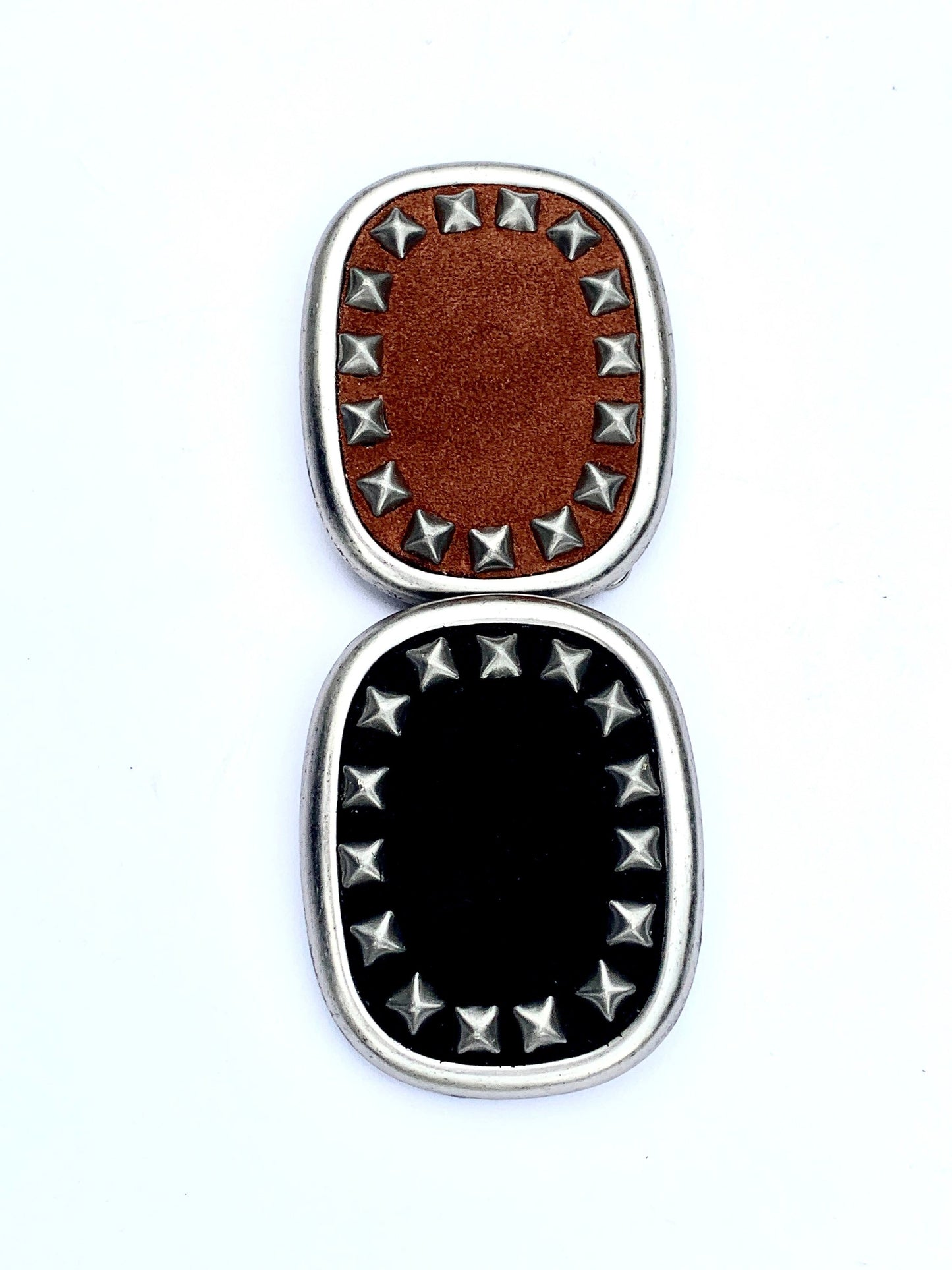 Studded Brown Suede Oval Belt Buckle