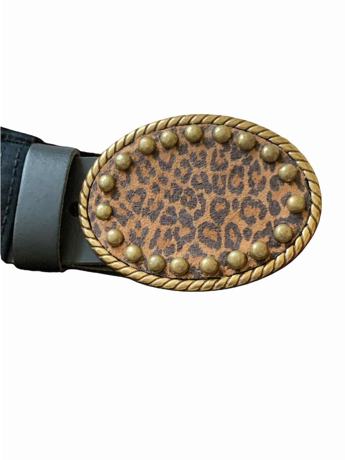 Cheetah Leather Belt Buckle With Accents