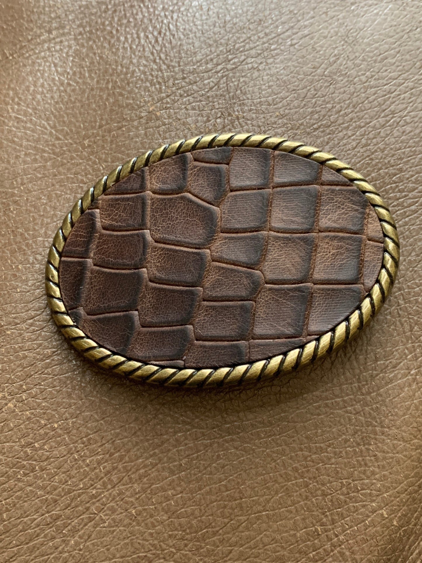 Brown Crocodile Leather Belt Buckle