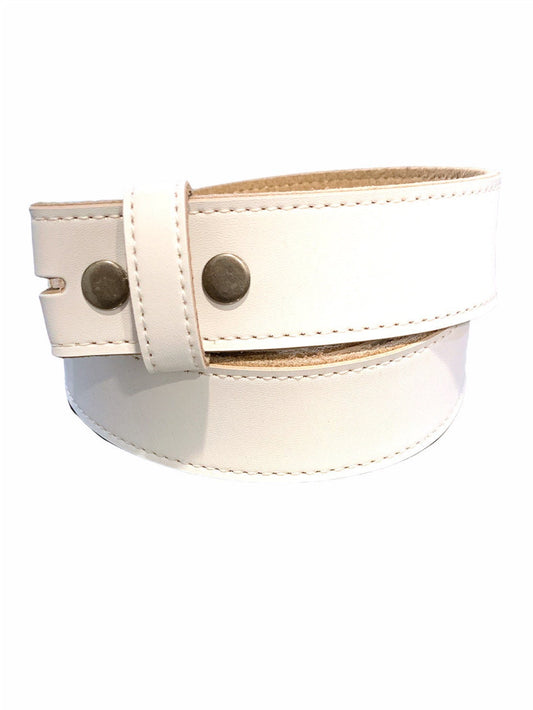 White Stitched Leather Belt Strap