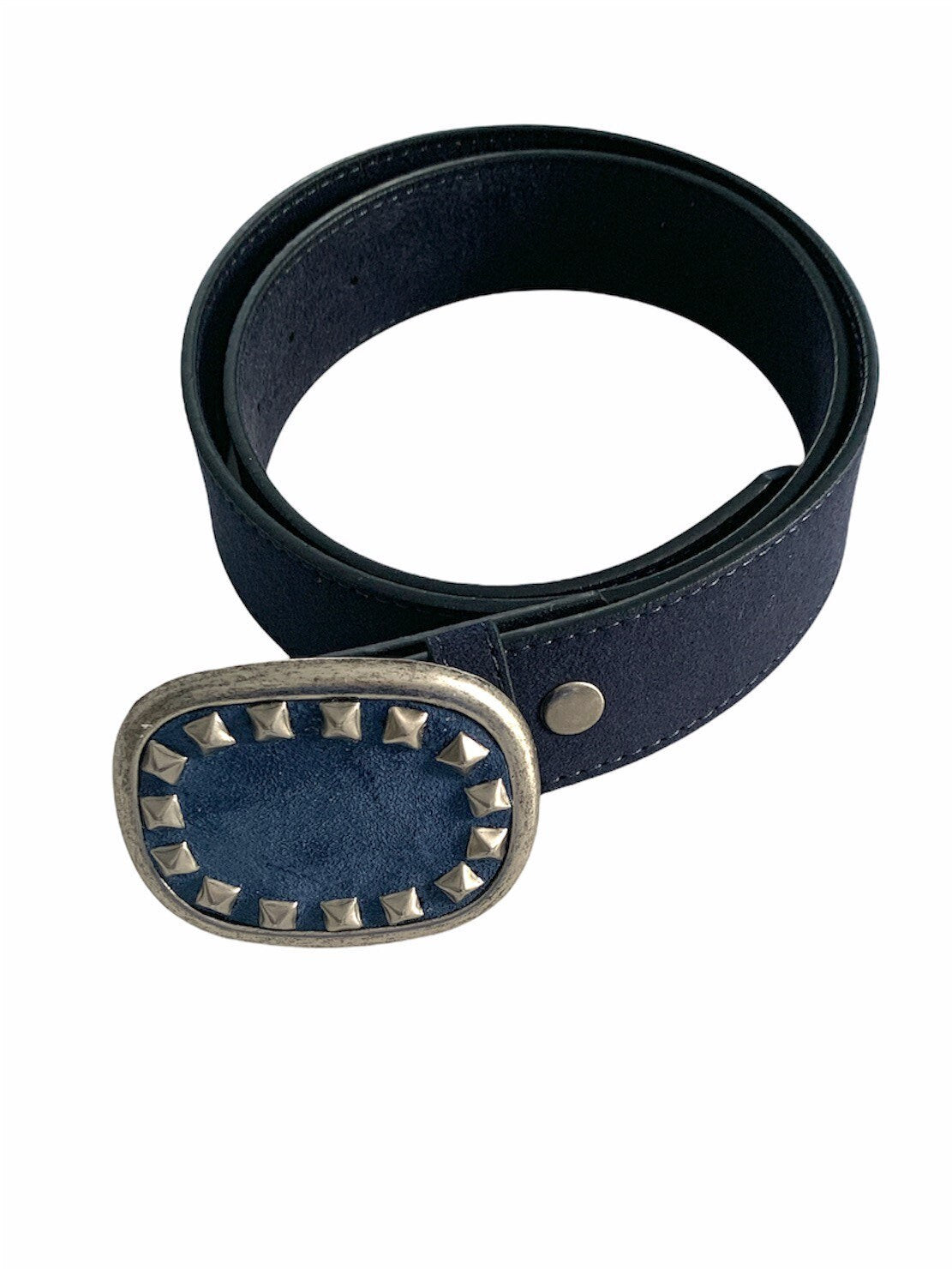 Blue Suede Belt Buckle With Studs