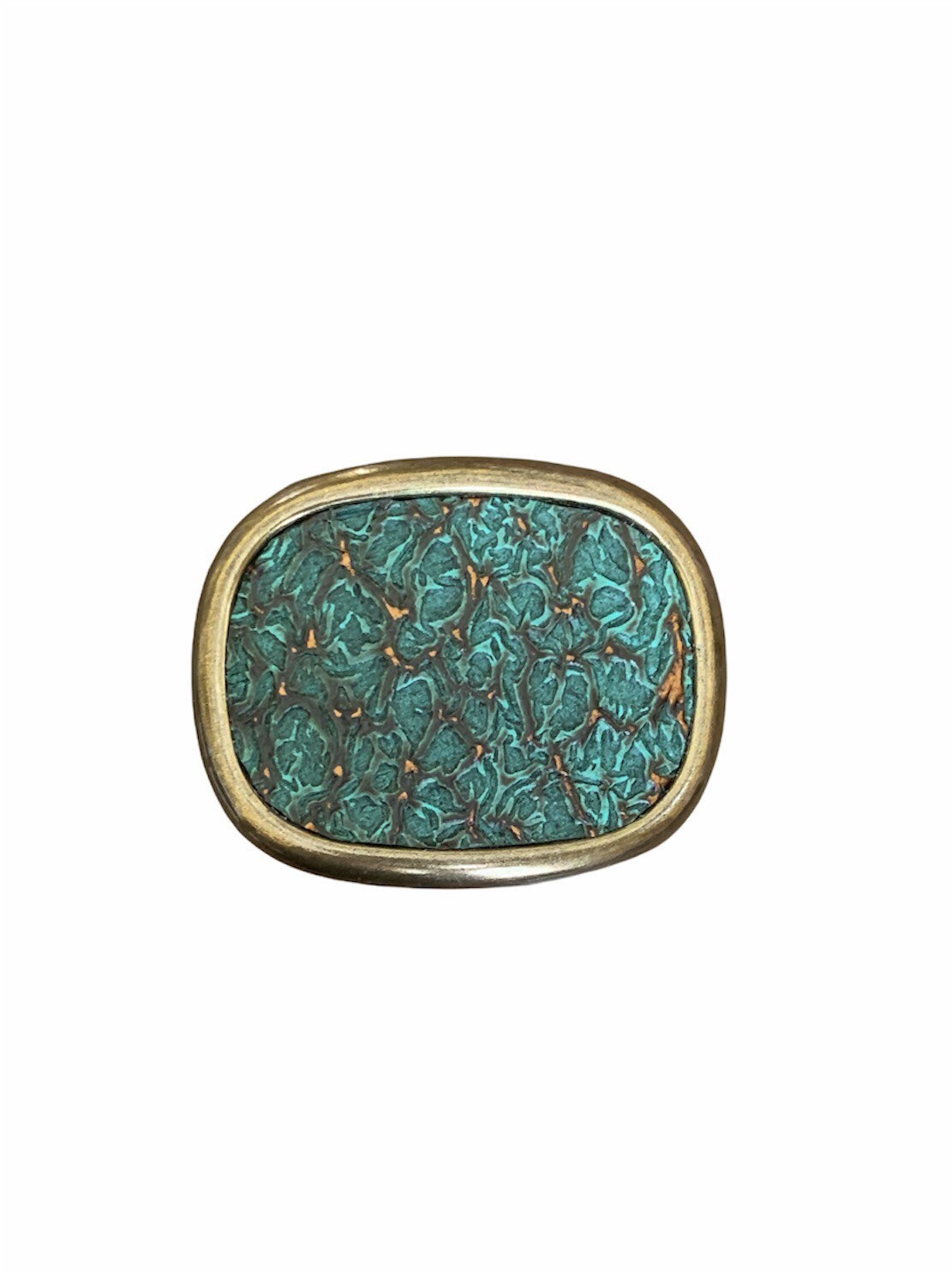 Turquoise Embossed Leather With Bronze Accents Belt Buckle