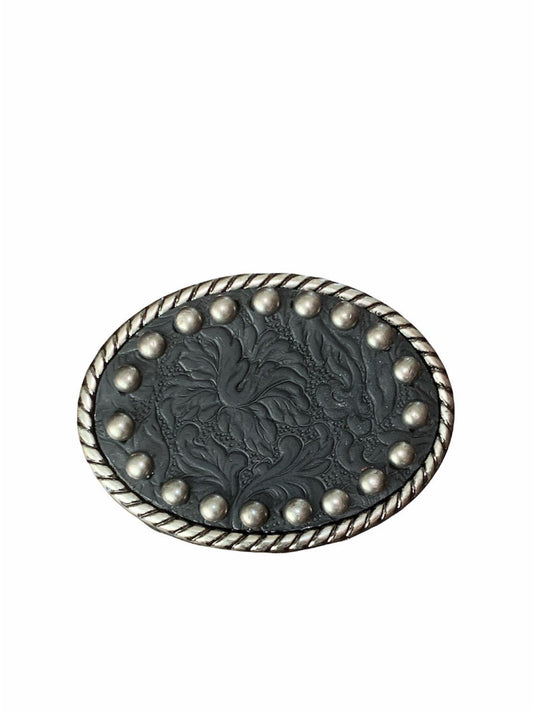 Accented Black Embossed Leather Belt Buckle